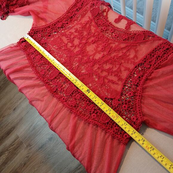 Sorrento Red Sheer Lace Top L blouse tunic swim cover boho lightweight summer - Picture 12 of 15